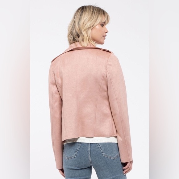 🎉🎉🎉Host Pick 🎊🎊🎊NWT. Boho E & M Faux Leather Moto Jacket Soft Blush. Medium - Picture 9 of 12